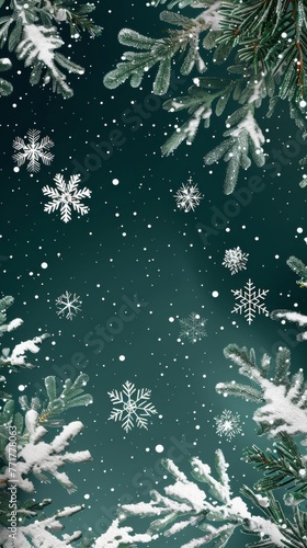 Green Background With Snowflakes and Stars