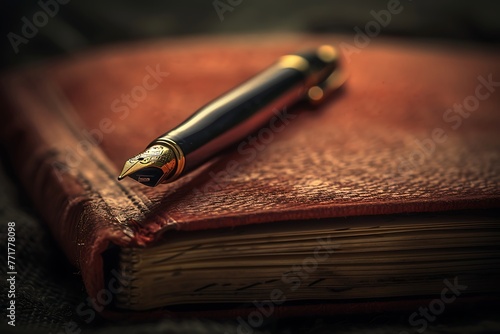 Secret diary. Diary with the pen, low key image with shallow DOF