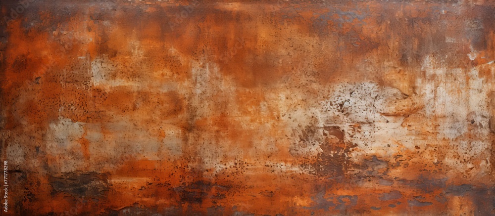 An artistic closeup of a brown and orange rusted metal surface resembling a natural landscape with shades of amber and wood, creating a rectangular horizon