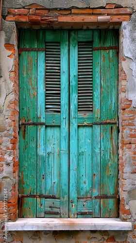 Building With Blue Shutters and Flowered Windows