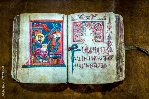 15th century gospel in museum of Vank - Holy Savior Cathedral in Isfahan, Iran