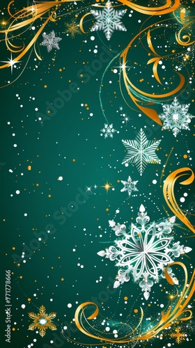 Green Background With Snowflakes and Stars