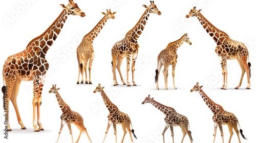 Cute photo realistic animal giraffe set collection. Isolated on white background