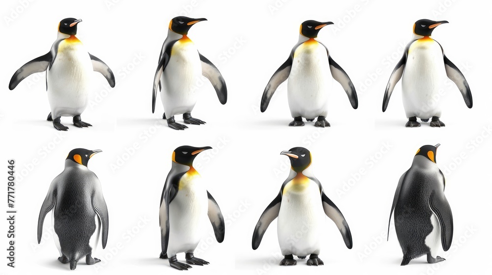 Fototapeta premium Cute photo realistic animal penguine set collection. Isolated on white background