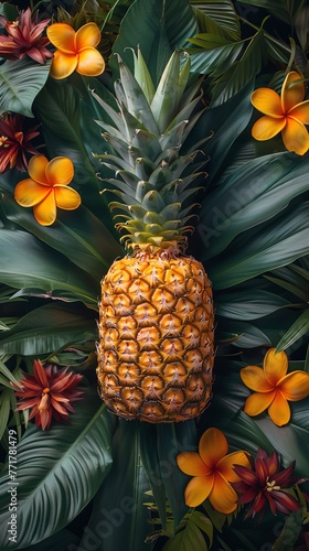 Pineapple Surrounded by Flowers