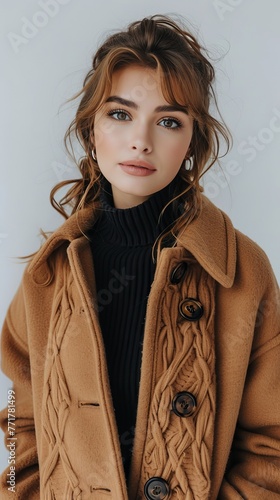 Woman in Black Coat Posing