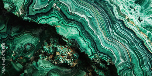 Abstract stone texture background. Turquoise textured surface, polished green free form bullseye malachite specimen like art backdrop. Beautiful handmade marble effect natural gemstone, unique design