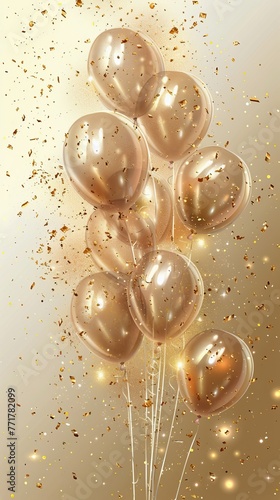 Many Golden Balloons Floating in Air
