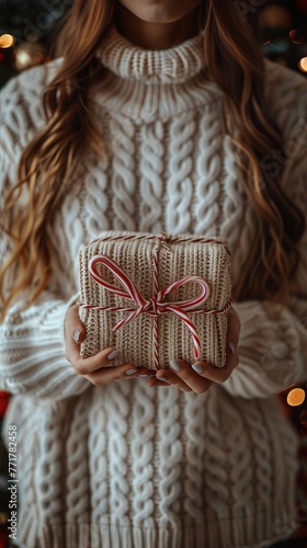 Woman Holding Wrapped Present