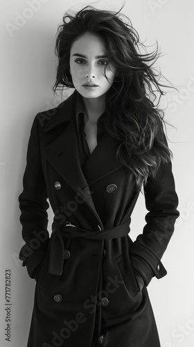 Woman in Black Coat Posing