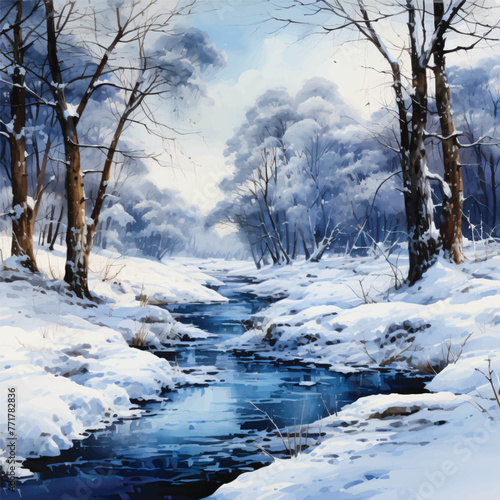 A watercolour painting of a snowy winter scene © Fauzi