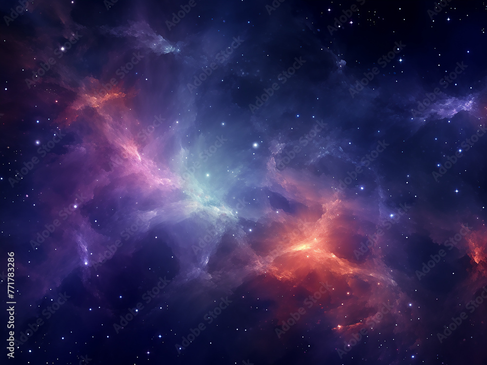 Cosmic nebulae bright shining in the galaxy. AI Generation.