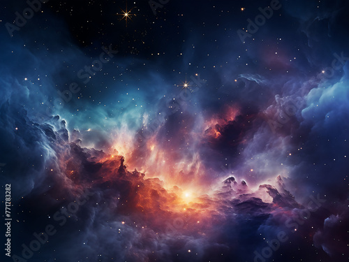 Intriguing cosmic nebulae bright amid galaxies. AI Generation.