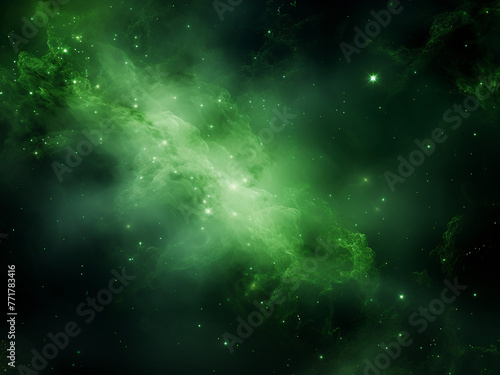 Green cosmic nebulae dancing in space. AI Generation.