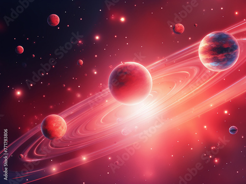 Cosmic red planets, a sight to behold. AI Generation.