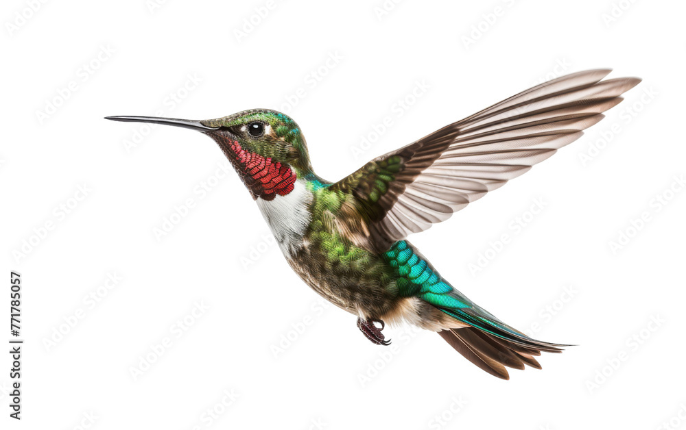 Obraz premium A hummingbird soars gracefully through the air with its wings fully extended