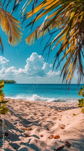 Beach View Under Palm Tree