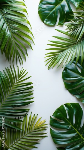 Green Leaves on Black Background