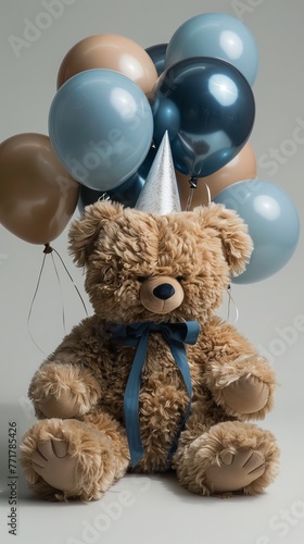 Brown Bear Sitting on Purple Balloons