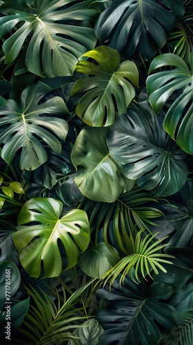 Green Leaves on Black Background