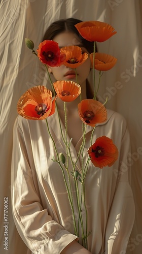 Woman Holding Bunch of Orange Flowers