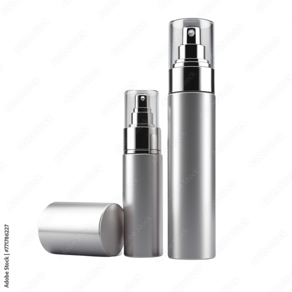 a silver material plastic cosmetic bottle with spray on Isolated transparent background png. generated with AI a silver material plastic cosmetic bottle with spray on Isolated transparent background png. generated with AI