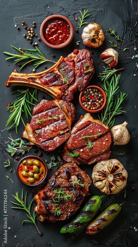 Assorted Meats and Vegetables on Table