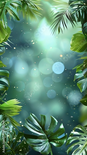 Green Leaves on Black Background