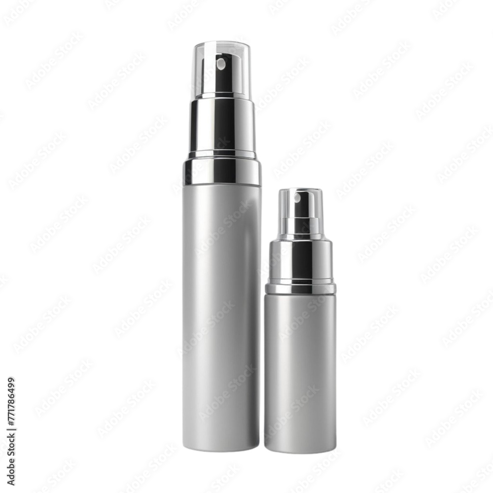 a silver material plastic cosmetic bottle with spray on Isolated transparent background png. generated with AI a silver material plastic cosmetic bottle with spray on Isolated transparent background png. generated with AI