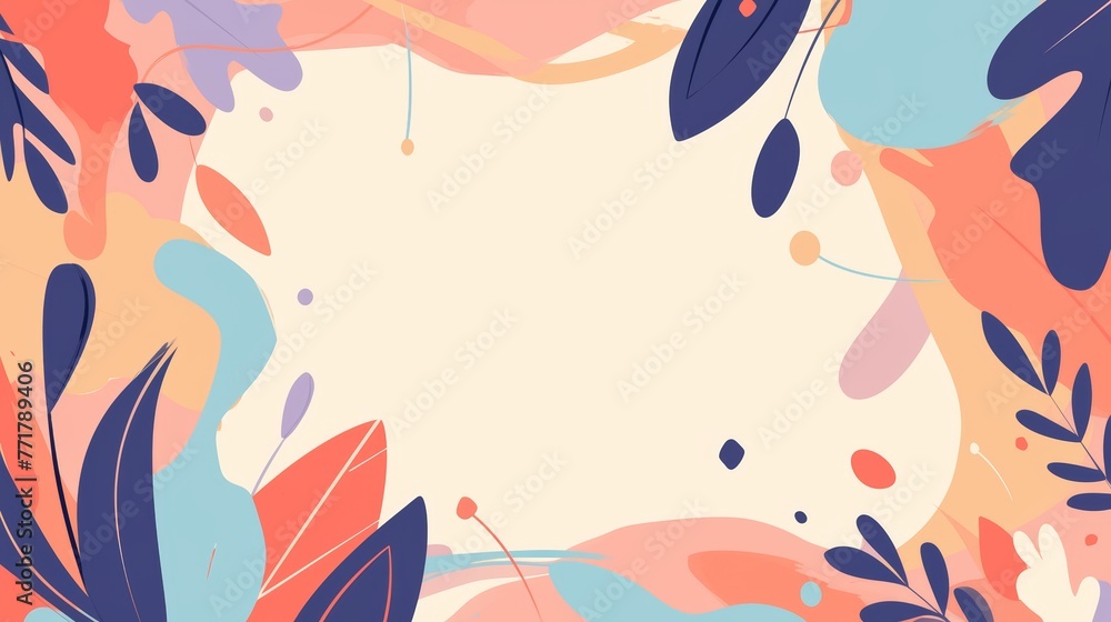 groovy happy summer floral frame for social media, greeting card, blank space for text in the center, sales promotion banner with colorful flat design style