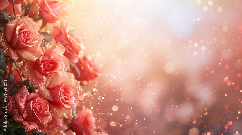 Roses with glitter bokeh background. Copy space. Roses with glitter bokeh background. Copy space.