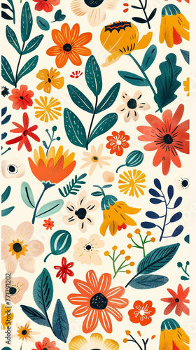 most beautiful flowers illustration pattern  in the style of summer color  white backgrand