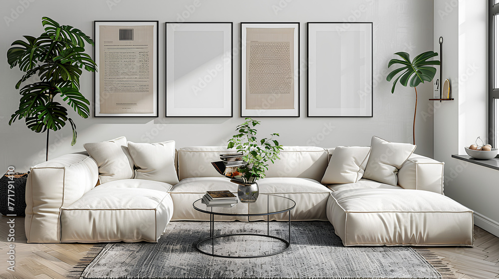 Naklejka premium spring layout in a print frame on a shelf in the living room