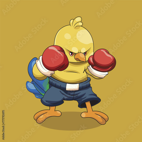 Illustration vector graphic of Chick Boxer Showing Angry Face. Suitable for Manufacturing T-Shirt, Sticker, Coloring Book, etc. 