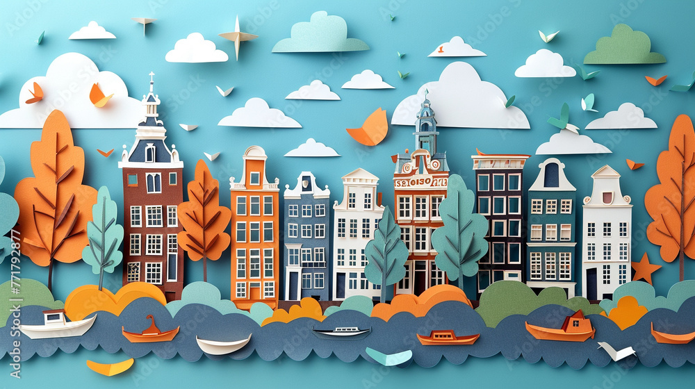 paper cut craft illustration of Amsterdam