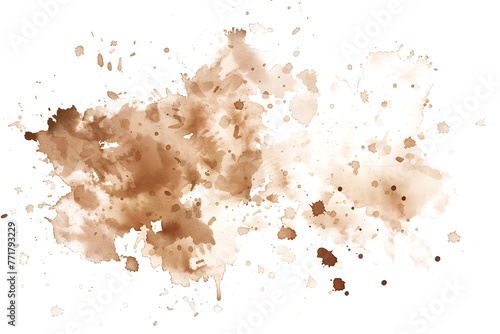 Brown and beige watercolor paint splatter on white background.