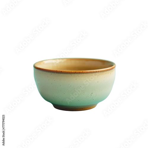 Small porcelain mixing bowl with a brown rim on a transparent background