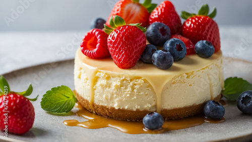 delicious cheesecake with berries on the table
