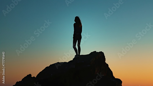 Silhouette of a woman standing alone on the rock Highly Detailed 8K

 photo
