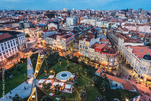 Lisbon Square and park on a roof of Passeio dos Clerigos shopping mall in Porto, Portugal © Fotokon