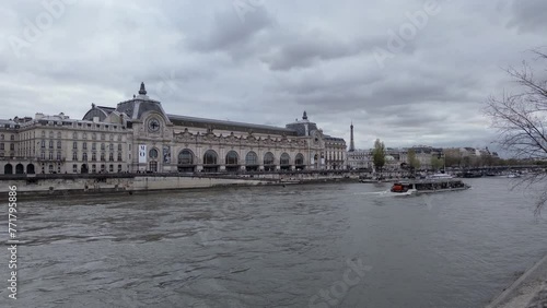 Timelapse of Paris, Quai d'Orsay, France, with Cloudy Seine River in Winter ProRes 444 HQ photo