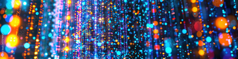 A dazzling array of multicolored lights creates a mesmerizing cascade effect, illuminating the darkness with a vibrant glow A dazzling array of multicolored lights creates a mesmerizing cascade effect, illuminating the darkness with a vibrant glow