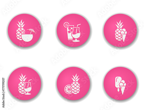 soft drink and ice cream round icon set. vector color illustration for summer design