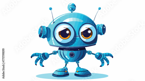 Blue Friendly Android Robot Character With Two Ante