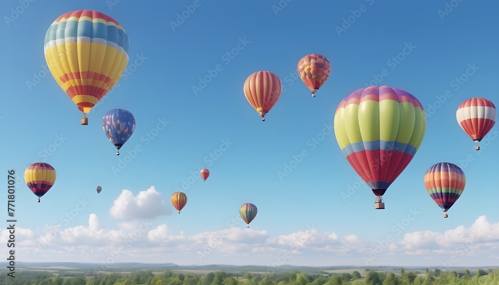 Fototapeta premium Colorful air balloons flying in the sky over clouds landscape