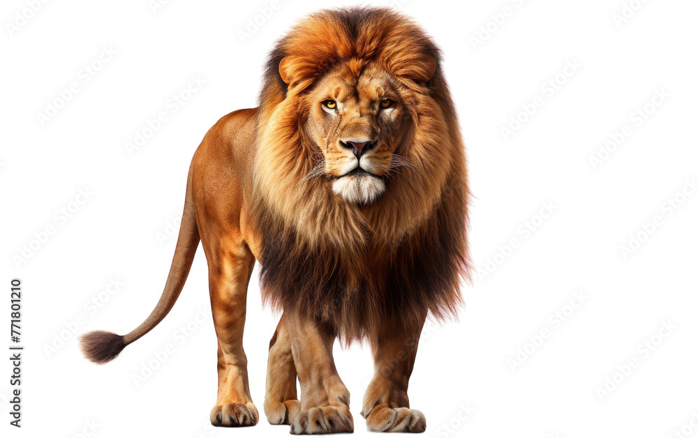 A magnificent lion standing proudly on a white background A magnificent lion standing proudly on a white background