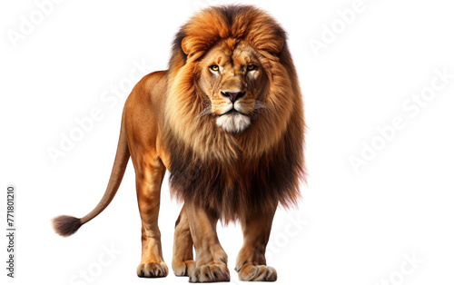 A magnificent lion standing proudly on a white background