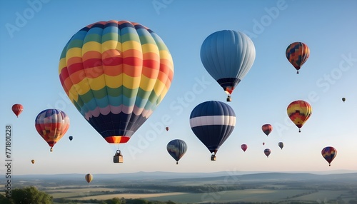 Colorful air balloons flying in the sky over clouds landscape © Lied
