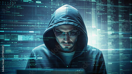 Digital Hacker Connection with Futuristic Code Background