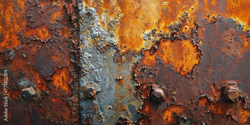 Grunge rusty orange brown metal corten steel stone background texture banner panorama. Peeling paint on the rust wall. Empty for design, pattern, cover, overlay texture, background and other, Surface
